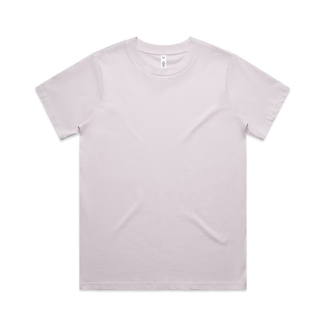 A light lavender T-shirt with a classic fit. The shirt has a logo on the label.