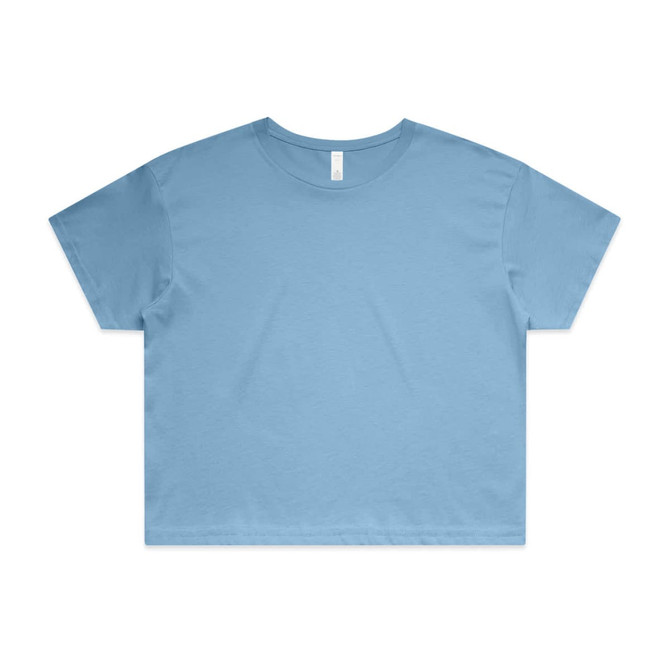 A blue crop tee with a relaxed fit and short sleeves, featuring a simple design without any visible logos.