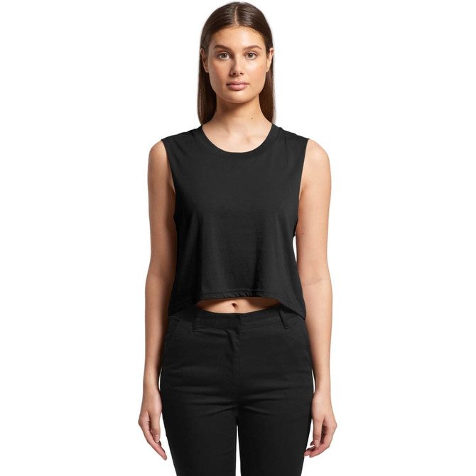 A black crop tank top with a relaxed fit, featuring a simple design and no visible branding.