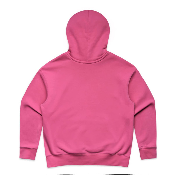 A pink hoodie featuring a classic hooded design and a back view. It includes a brand logo.
