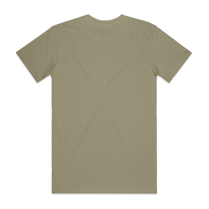 A back view of a staple organic tee in olive green colour, featuring a simple design and a logo.