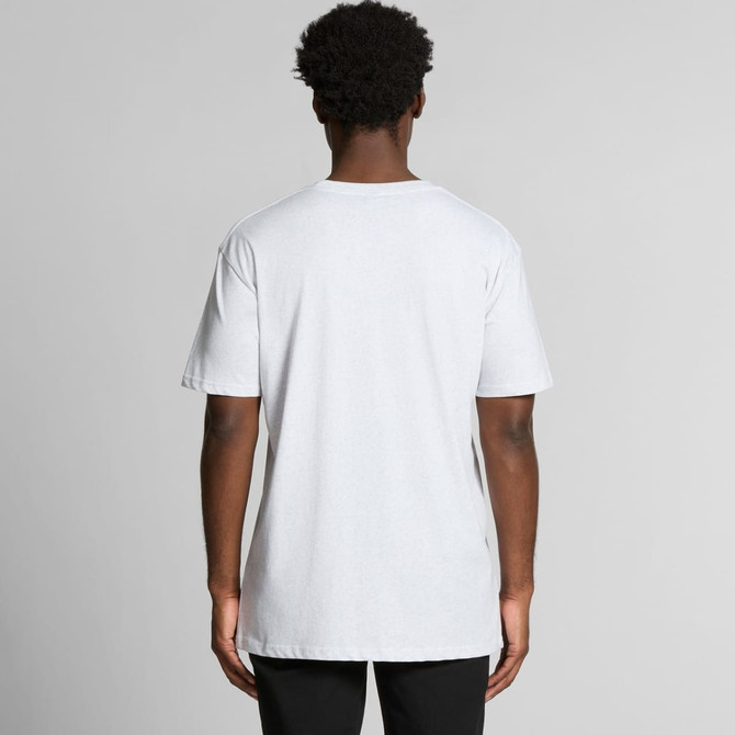 A plain grey t-shirt with short sleeves, featuring a clean back design and a logo at the neck.