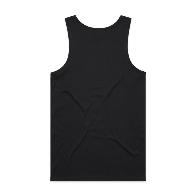 A black singlet with a simple design and no visible logos or branding. The back view highlights its sleeveless style.