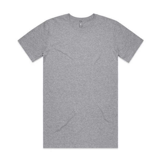 A grey T-shirt featuring short sleeves and a crew neck design, with a logo on the inside label.