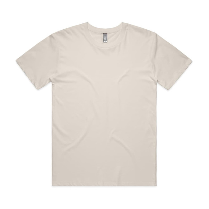 A plain cream t-shirt with a round neck and short sleeves, featuring a logo.