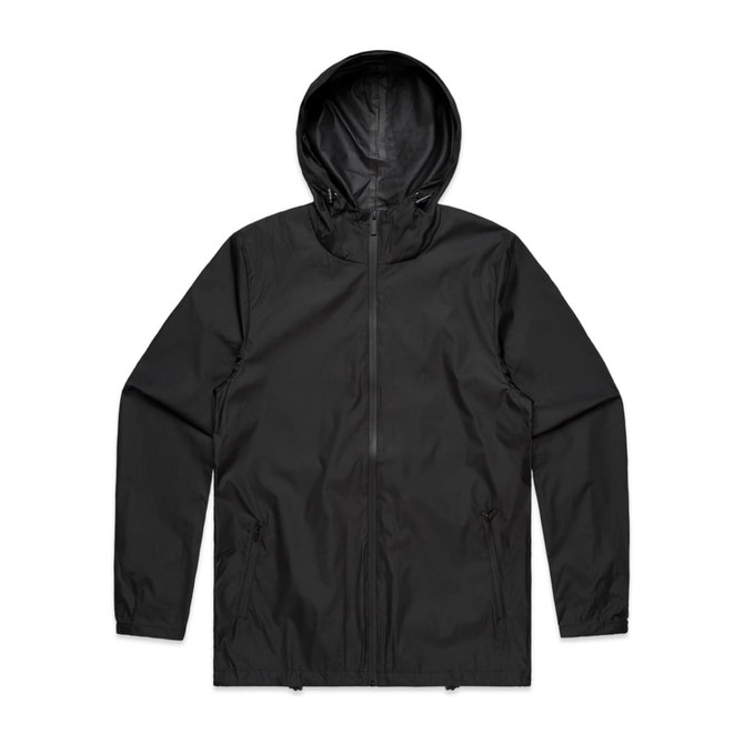 A black Section Zip Jacket featuring a hood, two side pockets, and a sleek design. It has a logo on the front.
