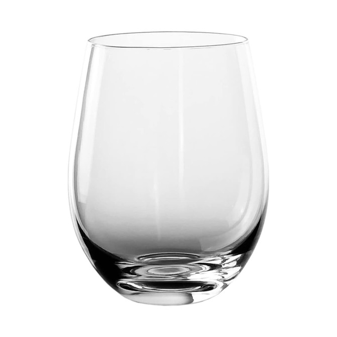A glass wine cup in clear glass with a smooth, rounded shape and a sturdy base.