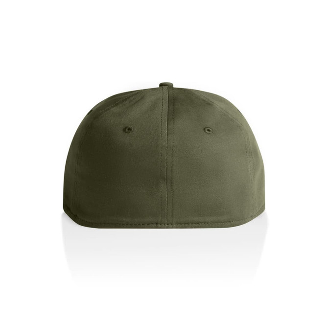 A green Stock Flex Cap with a plain design and a branded logo on the front. The cap features a rounded crown and no visible decoration.