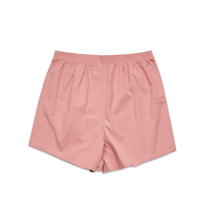A pair of pink boxer shorts with an elastic waistband, featuring a simple design.