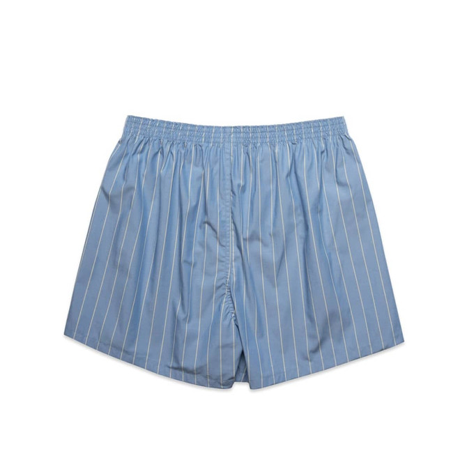 Boxer shorts in light blue with fine white stripes, featuring an elastic waistband and a simple design.