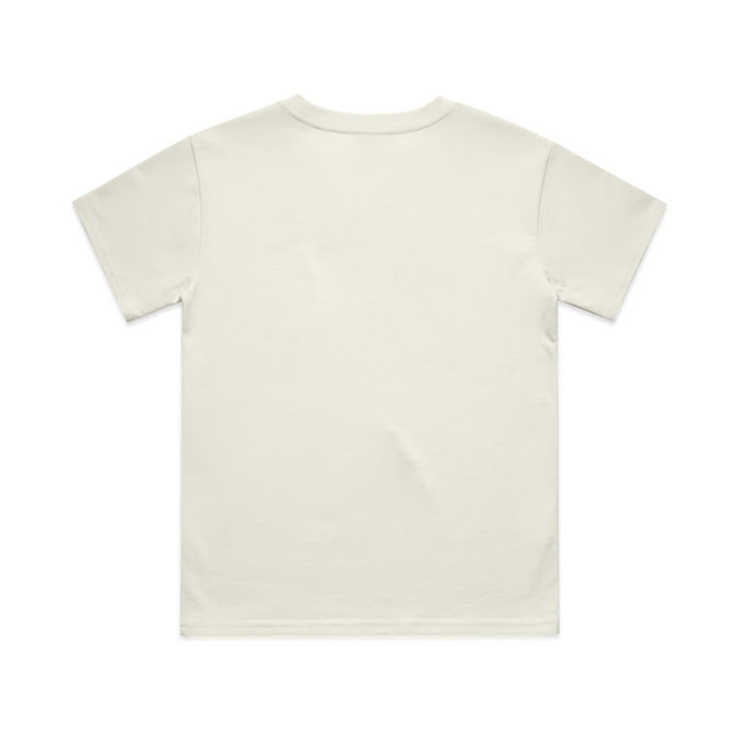 A plain cream-coloured children's t-shirt with a round neckline and short sleeves.