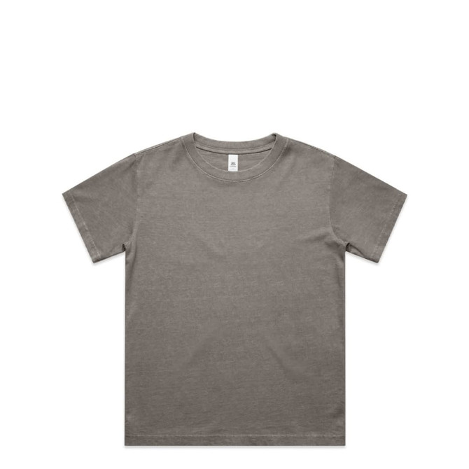 A light khaki T-shirt featuring a crew neck and short sleeves, with a subtle logo.