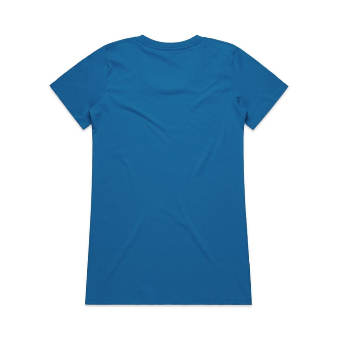 A blue t-shirt featuring a classic crew neck and short sleeves, displayed from the back view.
