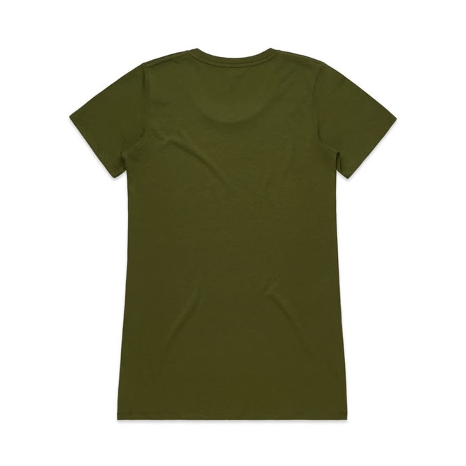 An olive green T-shirt featuring a simple design and a subtle logo at the back.