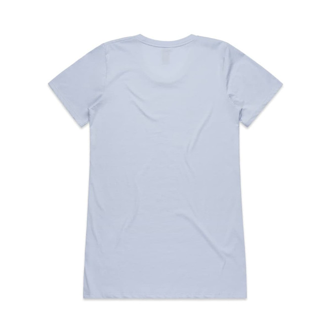 A light blue T-shirt with a crew neck and short sleeves. The back view features a plain design.