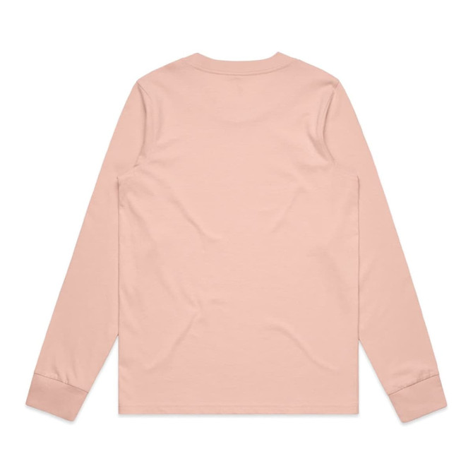 A light pink long-sleeve T-shirt with a plain back and a logo at the neckline.