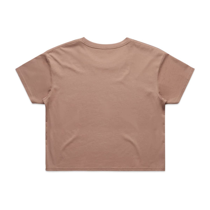 A cropped tee in a light brown shade with a simple design. The shirt features short sleeves and a relaxed fit.