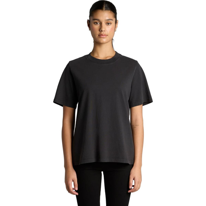 A black heavy faded T-shirt with a relaxed fit, featuring short sleeves and a round neckline.