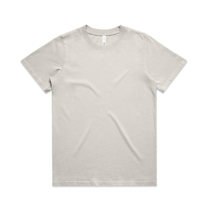 A light grey t-shirt with a classic crew neck and short sleeves, featuring a brand logo.