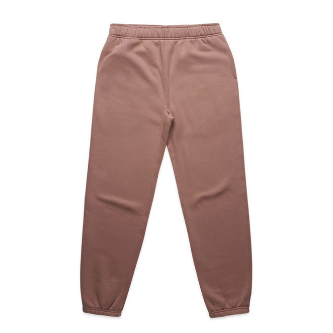 Light brown track pants featuring a fitted design and an elastic waistband. Includes a logo detail.