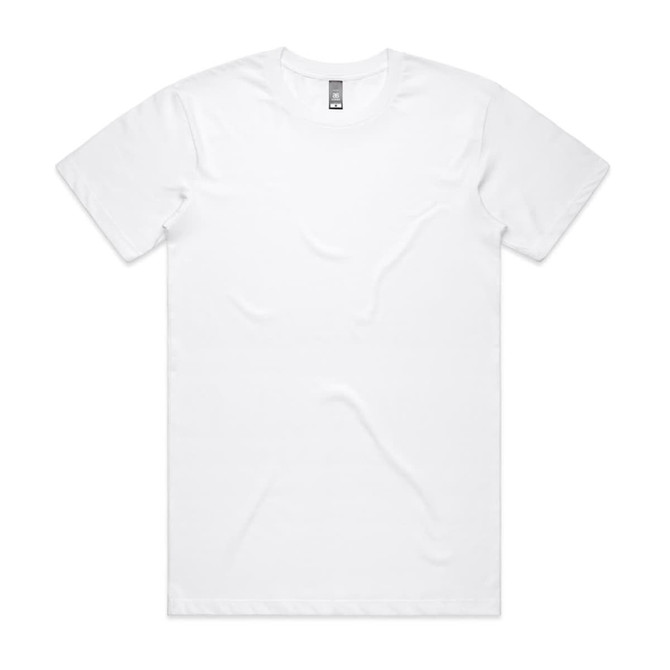 A plain white T-shirt featuring a logo at the neck. The shirt has a classic crew neckline and short sleeves.