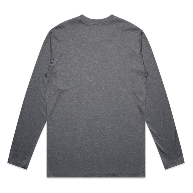 A long-sleeve T-shirt in a dark grey colour, featuring a back view and a logo.
