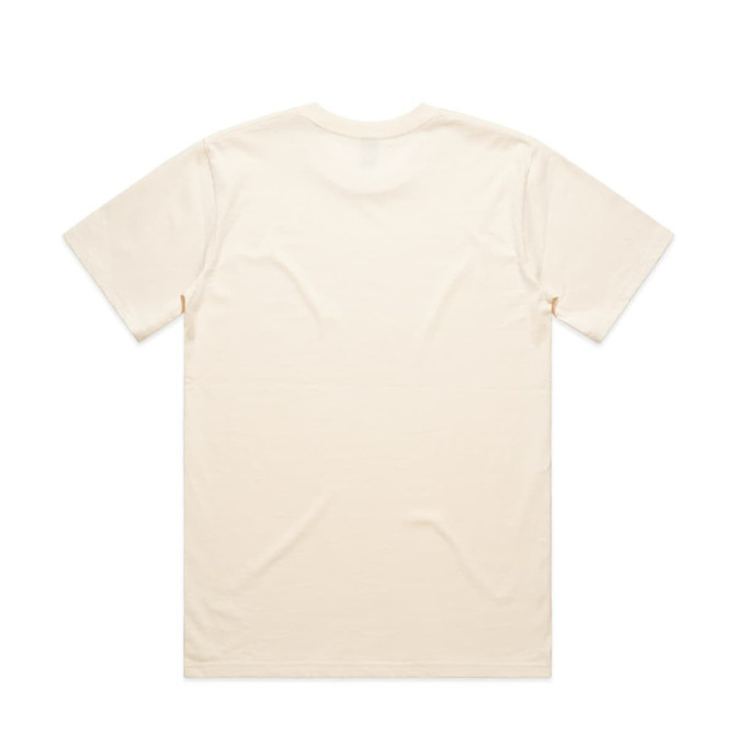 A beige T-shirt with a classic cut, featuring a plain back and a logo.