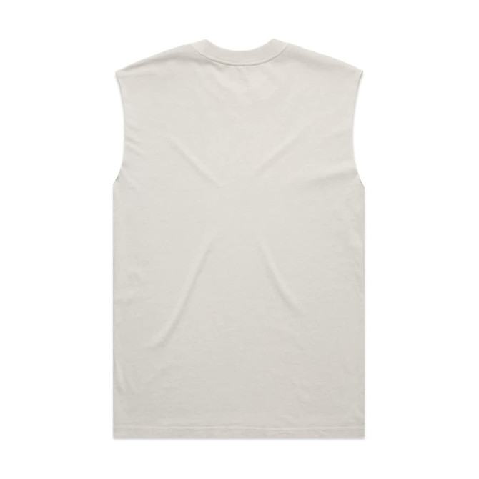 A light beige tank top with a faded appearance and a simple design. It has a branding logo on the back.