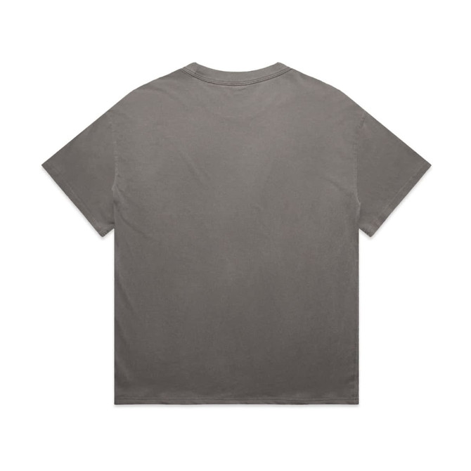 A grey t-shirt featuring a simple design on the back. The shirt has a relaxed fit and a smooth texture.