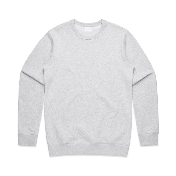A light grey crew jumper with long sleeves, featuring a simple design and a logo on the front.