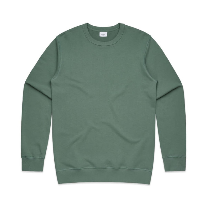 A green premium crew jumper with a classic crew neck and long sleeves, featuring a logo on the front.