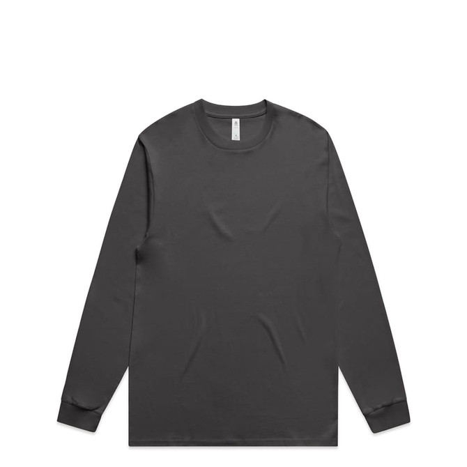 A long-sleeve t-shirt in a dark grey colour, featuring a simple design and a branded logo.