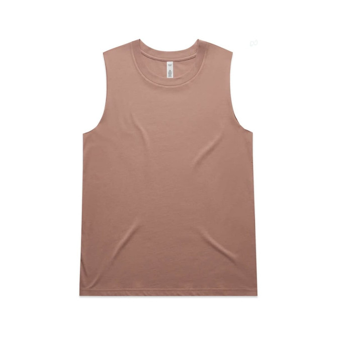 A sleeveless tank top in a soft beige colour, featuring a logo.