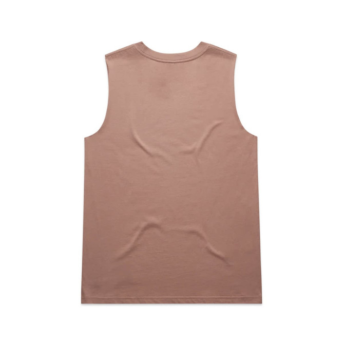 A sleeveless singlet in a light brown colour with a plain design and a brand logo.
