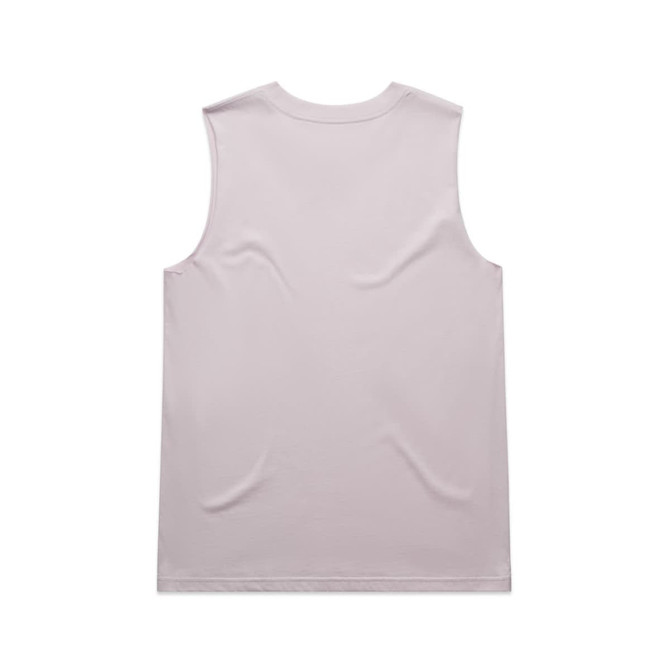 A pale pink sleeveless tank top with a simple design and a logo on the back.