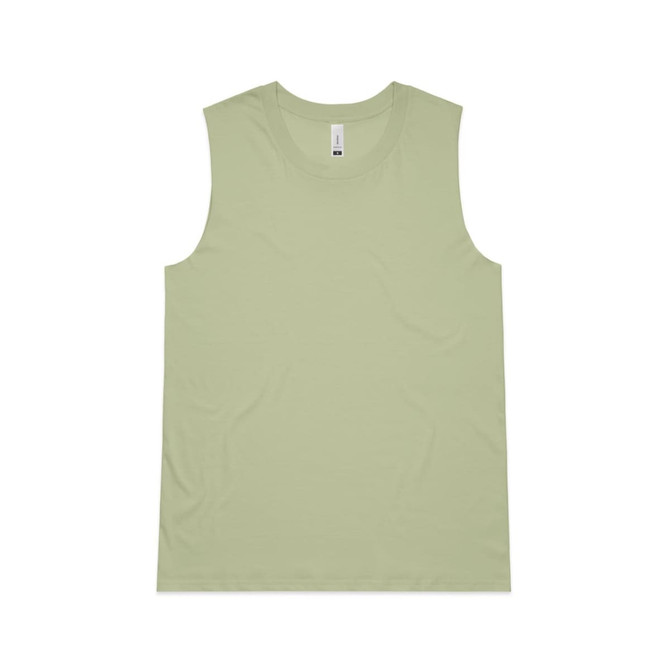 A light green singlet tank top featuring a plain design and a label at the neckline. It has a logo on the tag.