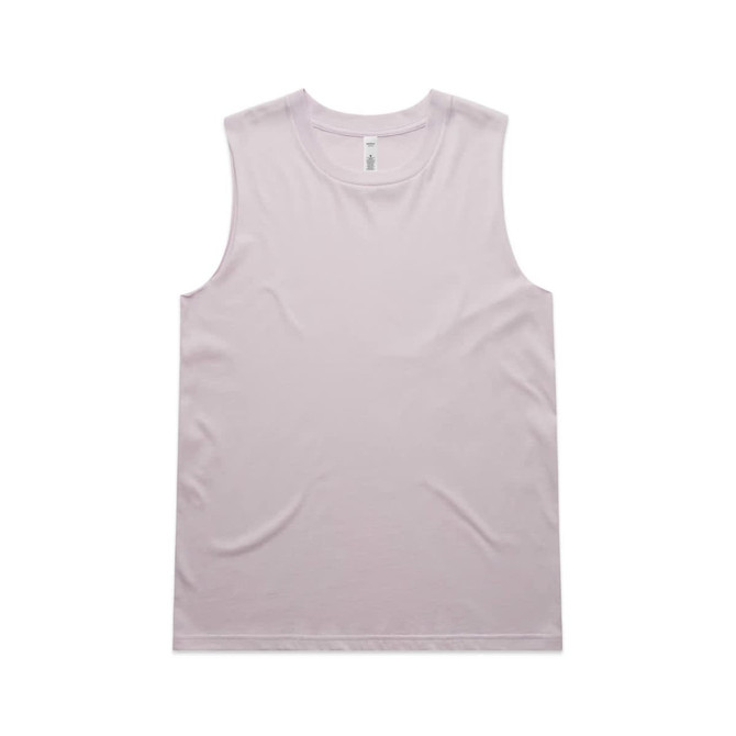 A light pink singlet with a sleeveless design and a logo tag. The fabric appears smooth and casual.