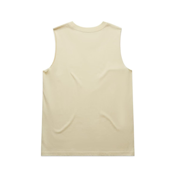 A sleeveless tank top in a soft beige colour, featuring a smooth back design and a logo.