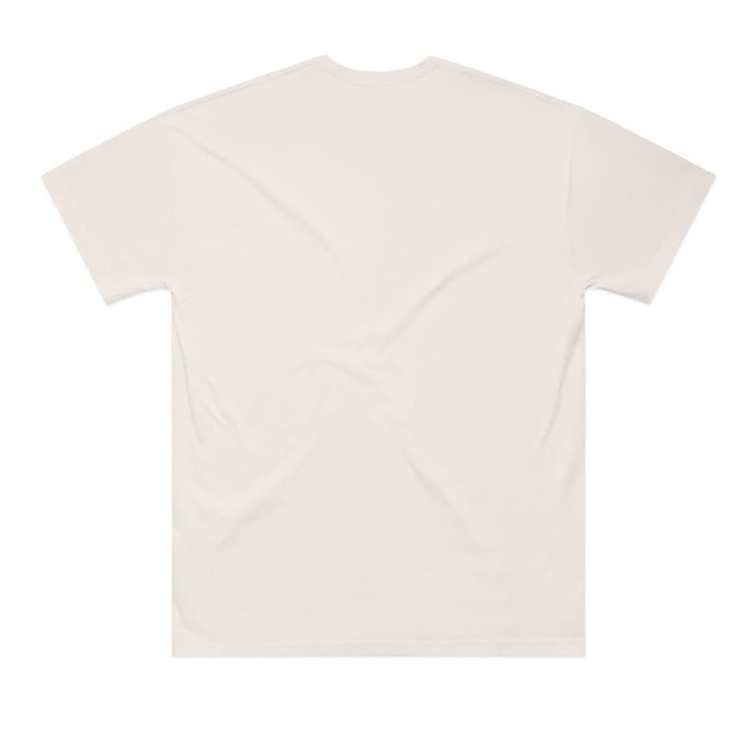 A classic oversized tee in a neutral cream colour with a plain back and a small logo at the neck.