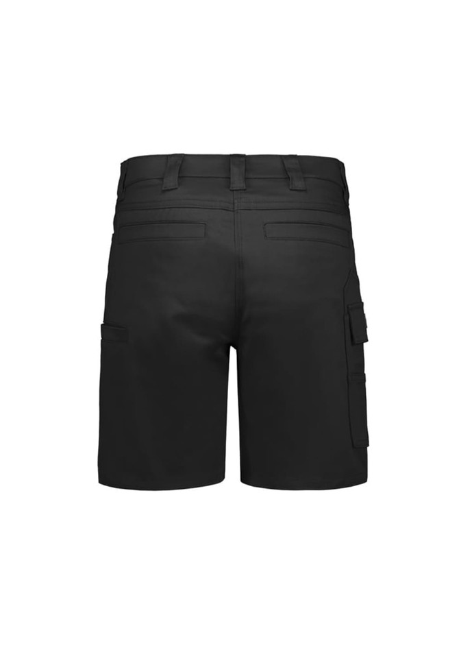 Women’s black essential stretch cargo shorts with multiple pockets and a fitted design. Features a logo.