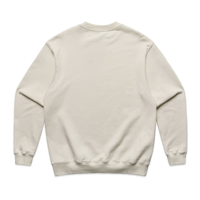 A cream-coloured jumper with a classic crew neckline and long sleeves. The back view reveals no patterns.