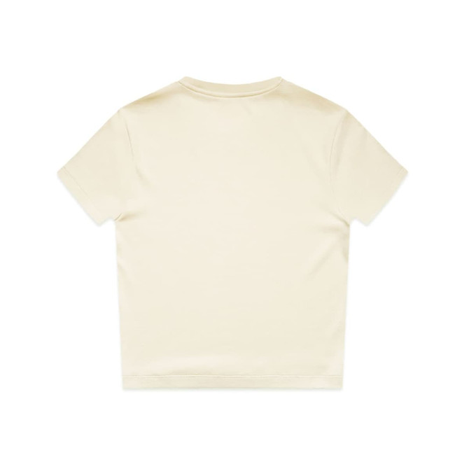 A light beige t-shirt with a crew neckline and short sleeves. The back is plain with no visible branding.