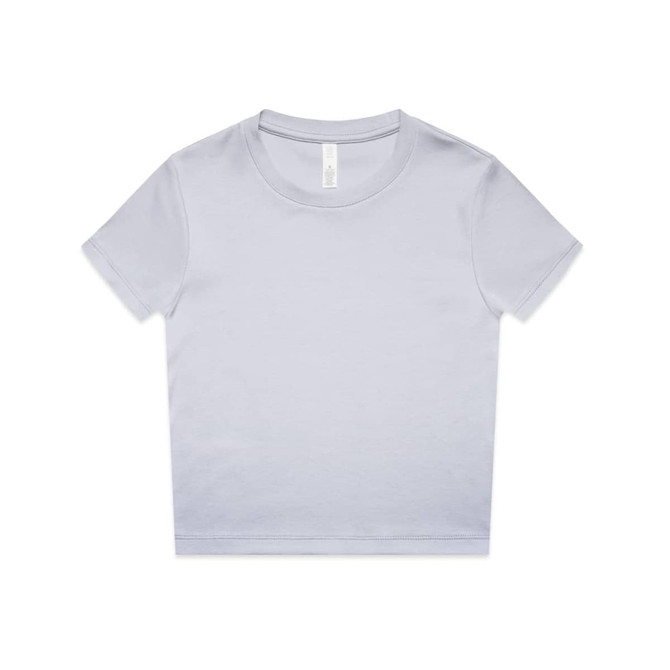 A light grey short-sleeve T-shirt with a crew neck and a tag, featuring a logo on the inside label.