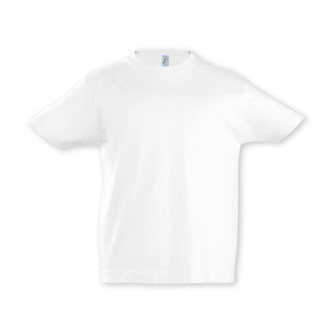 A white SOLS Imperial Kids T-Shirt featuring a classic crew neck design and short sleeves.
