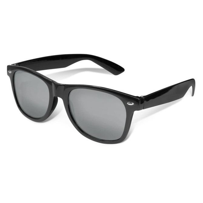 Malibu Premium Sunglasses featuring a sleek black frame and mirror lenses, ideal for leisure and outdoor activities.