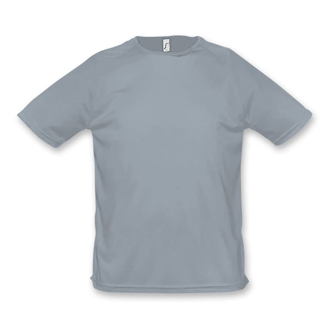 Sporty men's T-shirt in light grey featuring a simple design and a logo on the label.
