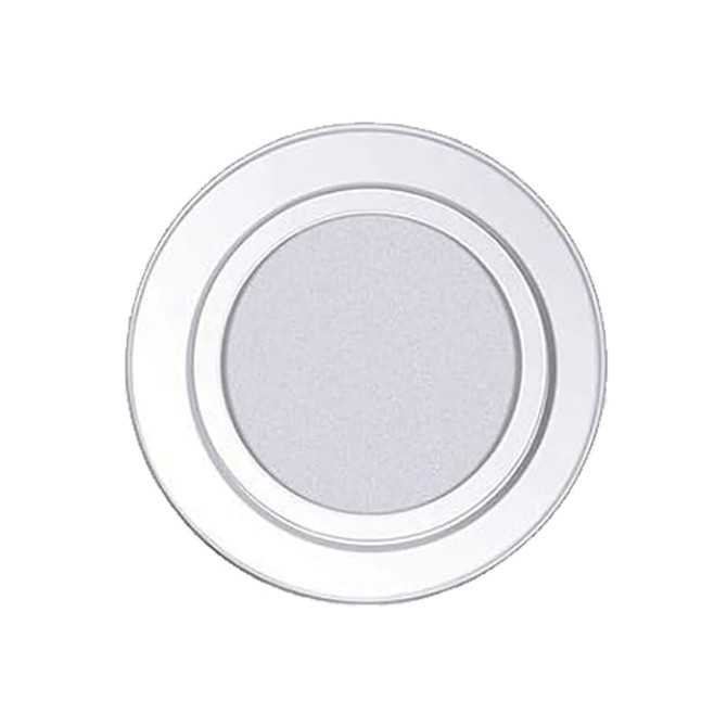A circular white plastic button magnet with a smooth surface and a raised outer edge.