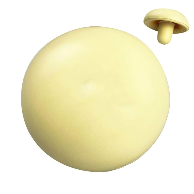 A stress toy shaped like a mushroom in pale yellow, featuring a smooth, rounded cap and a small stem.