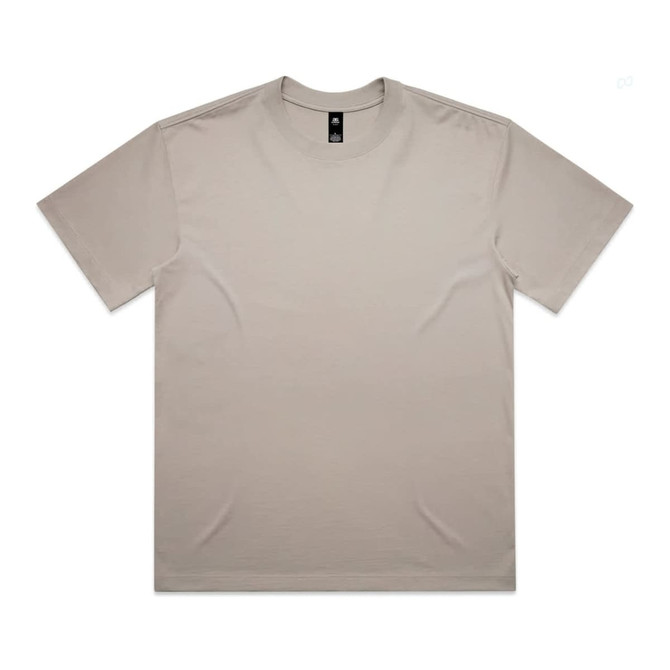 A beige Box Tee with a classic crew neck design, featuring a logo on the label.
