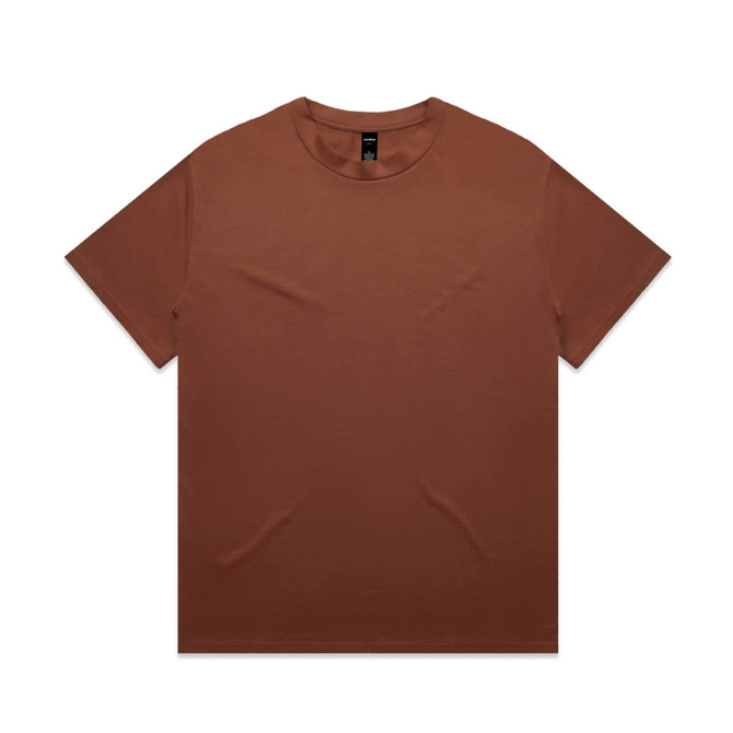 A brown Heavy Tee t-shirt with short sleeves and a crew neck, featuring a branding logo.